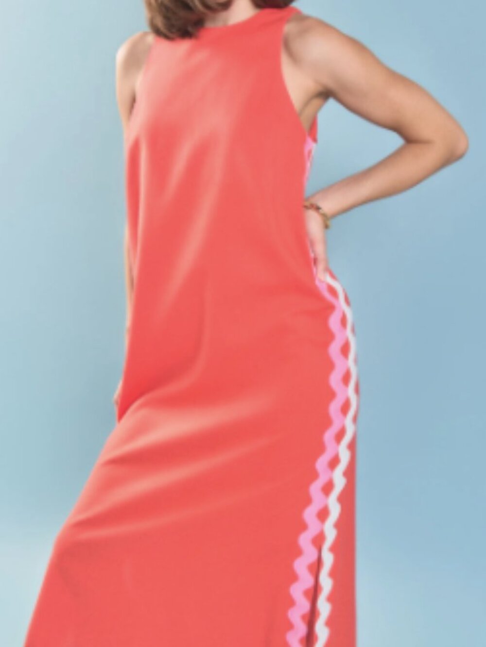 Anthropologie English Factory orange pink white Sleeveless Ric Rac Dress sz S